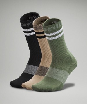 Lululemon Daily Stride Crew Sock 3 Pack Stripe Verdes Negros | 075148HEG