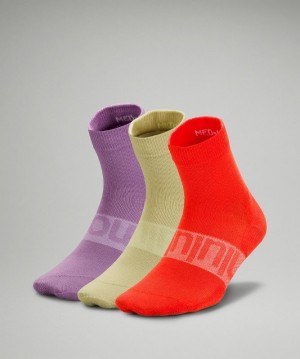 Lululemon Daily Stride Mid Crew Sock 3 Pack Box Set Rojos Verdes Morados | 907248BTJ