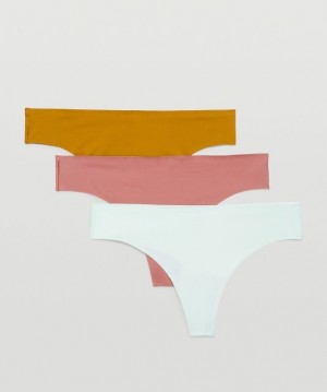 Lululemon InvisiWear Mid-Rise Thong Underwear 3 Pack Dorados Marrom | 960214KFR
