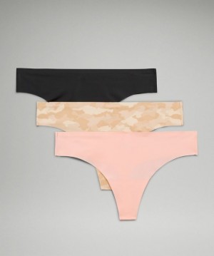 Lululemon InvisiWear Mid-Rise Thong Underwear 3 Pack Camuflados Marrom Multicolor Rosas Blancos Negros | 479025EMB