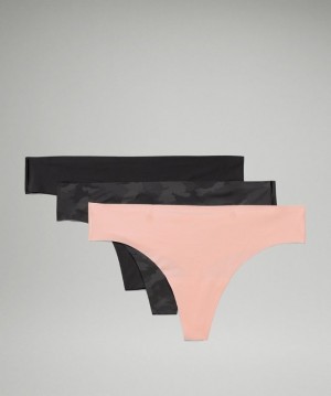 Lululemon InvisiWear Mid-Rise Thong Underwear 3 Pack Camuflados Negros Multicolor Rosas Blancos Negros | 193504GPF