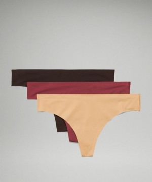 Lululemon InvisiWear Mid-Rise Thong Underwear 3 Pack Vino Marrom | 107285OYL