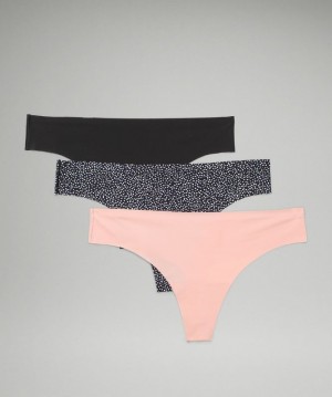 Lululemon InvisiWear Mid-Rise Thong Underwear 3 Pack Negros Rosas Blancos Negros | 791546DZA
