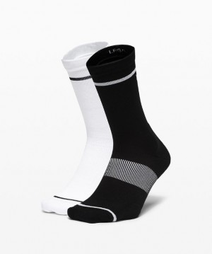 Lululemon Power Stride Crew Sock Stripe 2 Pack Negros Blancos | 459276DIQ