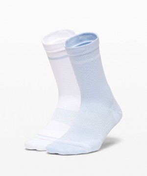 Lululemon Power Stride Crew Sock Stripe 2 Pack Blancos Azules Beige | 219605SFN
