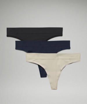 Lululemon Seamless Mid-Rise Thong Underwear 3 Pack Negros Azul Marino Verde Oliva Claro | 729850GSM