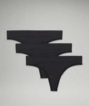 Lululemon Seamless Mid-Rise Thong Underwear 3 Pack Negros Negros Negros | 473925XWC