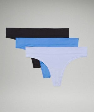 Lululemon Seamless Mid-Rise Thong Underwear 3 Pack Negros Azules Lavanda | 186359MXT