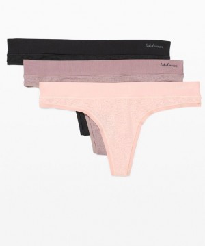 Lululemon Soft Breathable Thong 3 Pack Morados Negros | 715962WEC