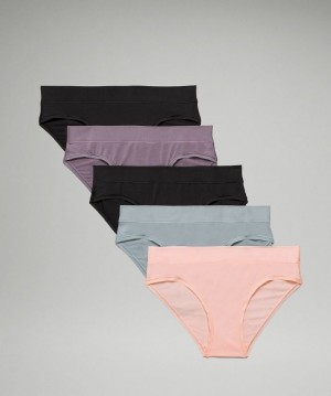 Lululemon UnderEase Mid-Rise Bikini Underwear 5 Pack Negros Negros Lavanda Azules Rosas Blancos | 632590RAU