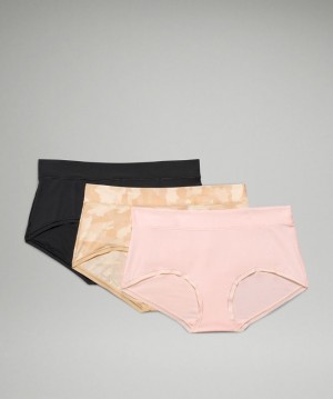 Lululemon UnderEase Mid-Rise Boyshort Underwear 3 Pack Camuflados Marrom Multicolor Rosas Blancos Negros | 526187ETA