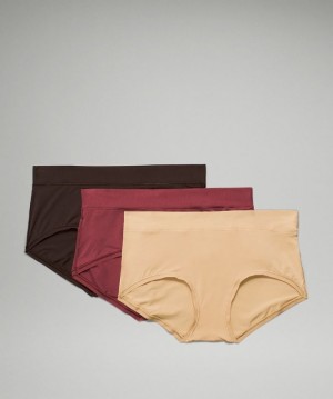 Lululemon UnderEase Mid-Rise Boyshort Underwear 3 Pack Vino Marrom | 867053MEX