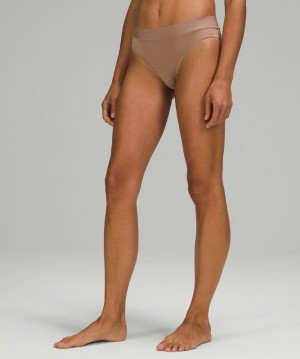 Lululemon UnderEase Mid-Rise Cheeky Bikini Underwear Marrom | 172643NLY
