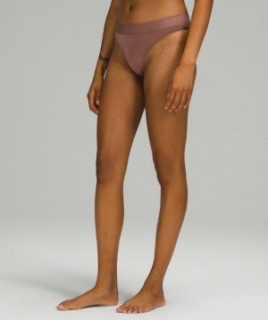 Lululemon UnderEase Mid-Rise Thong Underwear Marrom | 392185OKE