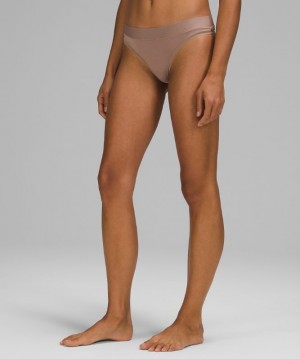 Lululemon UnderEase Mid-Rise Thong Underwear Marrom | 786230CXP