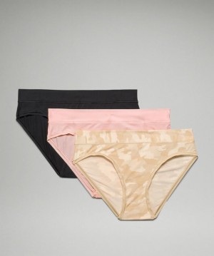 Lululemon UnderEase Mid Rise Bikini Underwear 3 Pack Camuflados Marrom Multicolor Rosas Blancos Negros | 082314JKA