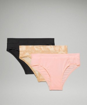 Lululemon UnderEase Mid Rise Cheeky Bikini Underwear 3 Pack Camuflados Marrom Multicolor Rosas Blancos Negros | 841760AKQ