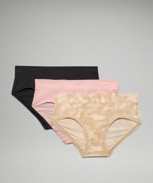 Lululemon UnderEase Mid Rise Hipster Underwear 3 Pack Camuflados Marrom Multicolor Rosas Blancos Negros | 354672GVE