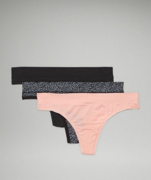 Lululemon UnderEase Mid Rise Thong Underwear 3 Pack Negros Rosas Blancos Negros | 584163JUB
