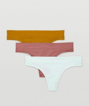 Lululemon UnderEase Mid Rise Thong Underwear 3 Pack Dorados Marrom | 517639LOB