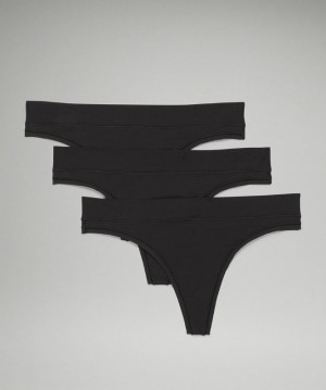 Lululemon UnderEase Mid Rise Thong Underwear 3 Pack Negros | 130476WBC