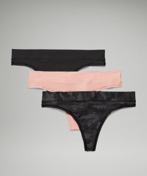 Lululemon UnderEase Thong 3 Pack Camuflados Negros Multicolor Rosas Blancos Negros | 578342UIM