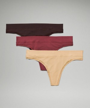 Lululemon UnderEase Thong 3 Pack Vino Marrom | 695203EXC