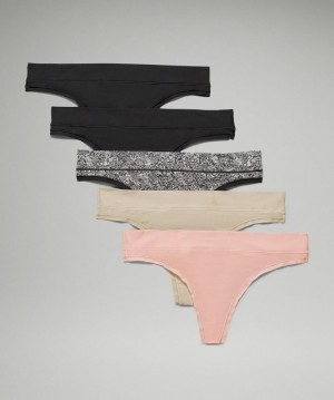 Lululemon UnderEase Thong 5P Negros Negros Rosas Blancos Beige Negros | 674093YLX