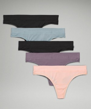 Lululemon UnderEase Thong 5P Negros Negros Lavanda Azules Rosas Blancos | 367084GQE